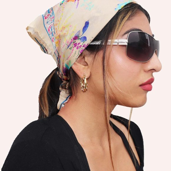 NWT Beige 100% Silk Bandana - Picture 4 of 5